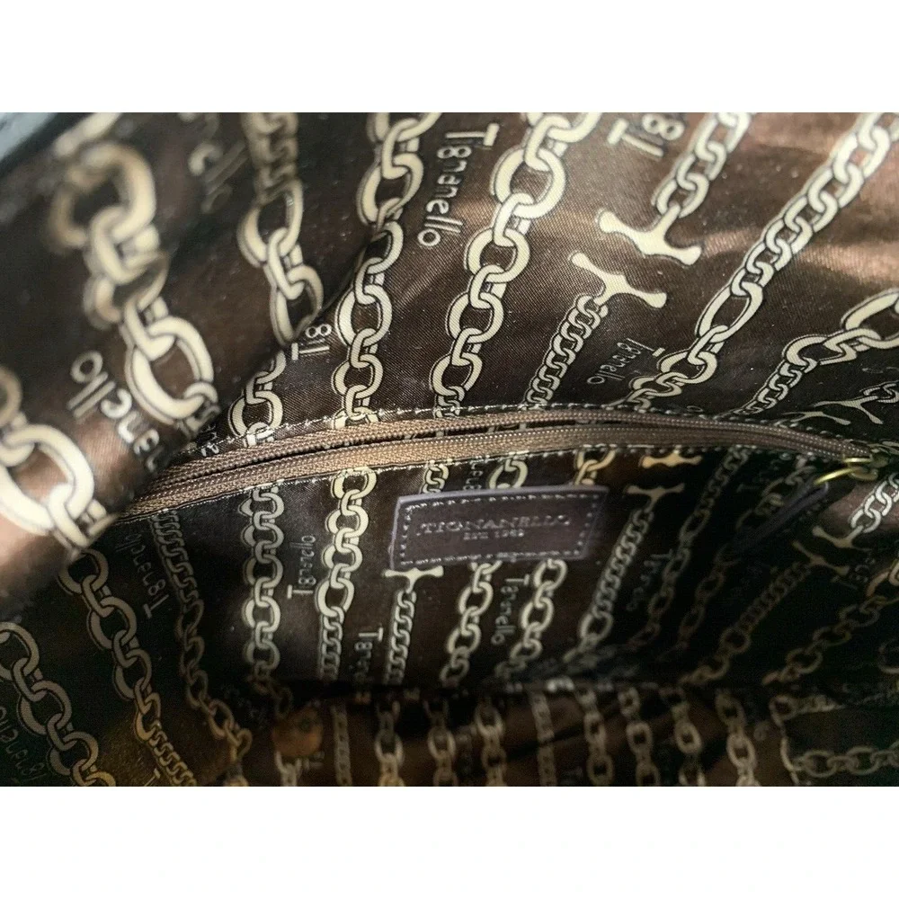 Tignanello Handbag Black Leather Hobo Shoulder‎ Purse Brown Trim Western Braided